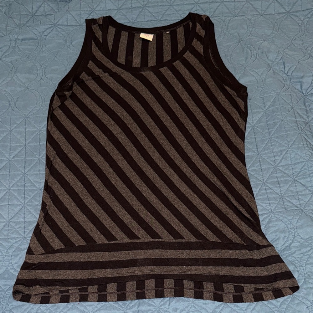 CAbi Black and Gray Diagonal Striped Tank Top/Tunic